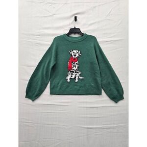 Wondershop Target Dalmatian Dog Holiday Sweater Green Red Scarf Womens Small NEW